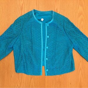 Vintage Teal Lace-Texture Cropped Jacket AND Matching Dress